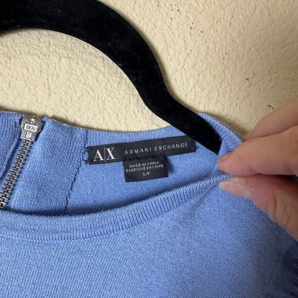 ARMANI EXCHANGE Blue Boxy Mixed Texture Zip Back Sweater Size Small - Picture 4 of 7